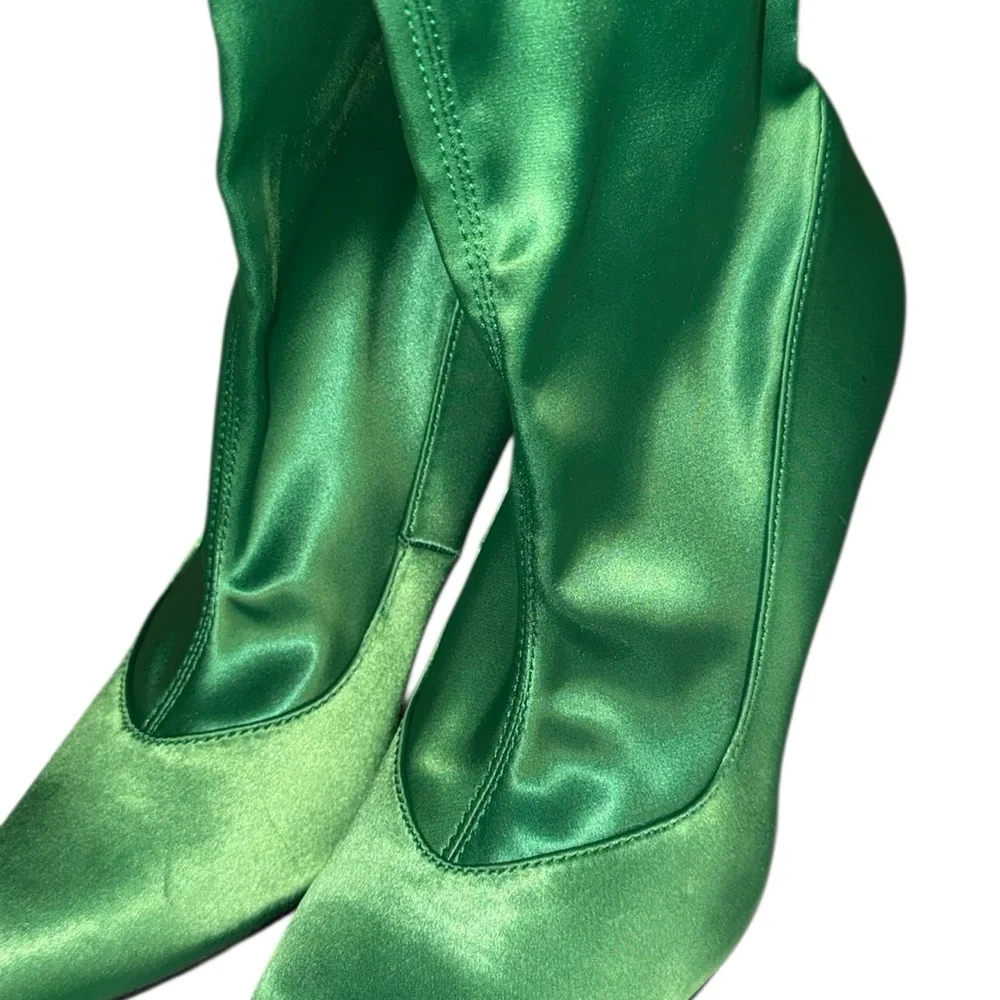 ZARA woman's satin effect ankle boots green 38 Euro/7.5 to 8 US